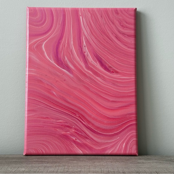 9x12 Painting Abstract Acrylic Fluid Pour Art on gallery wrapped Canvas pink - Picture 1 of 15